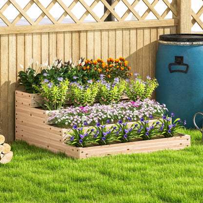 Garden Square Planter, Solid Wood Garden Bed, Raised Garden Bed, Bottomless, 4 Levels, for Herbs, Vegetables, Fruits, Flowers, 113 x 113 x 46 cm, Natural Wood