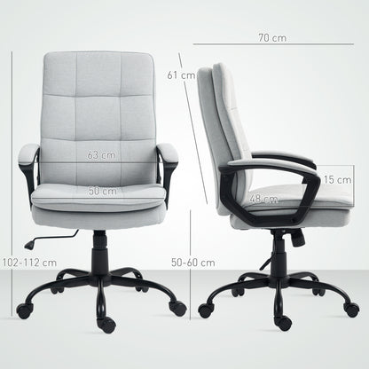 Office Chair Ergonomic Desk Chair with Armrest, Height Adjustable Swivel Chair with Rocking Function, Linen Look, Tufted Computer Chair, Gray