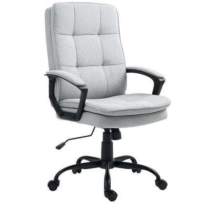 Office Chair Ergonomic Desk Chair with Armrest, Height Adjustable Swivel Chair with Rocking Function, Linen Look, Tufted Computer Chair, Gray