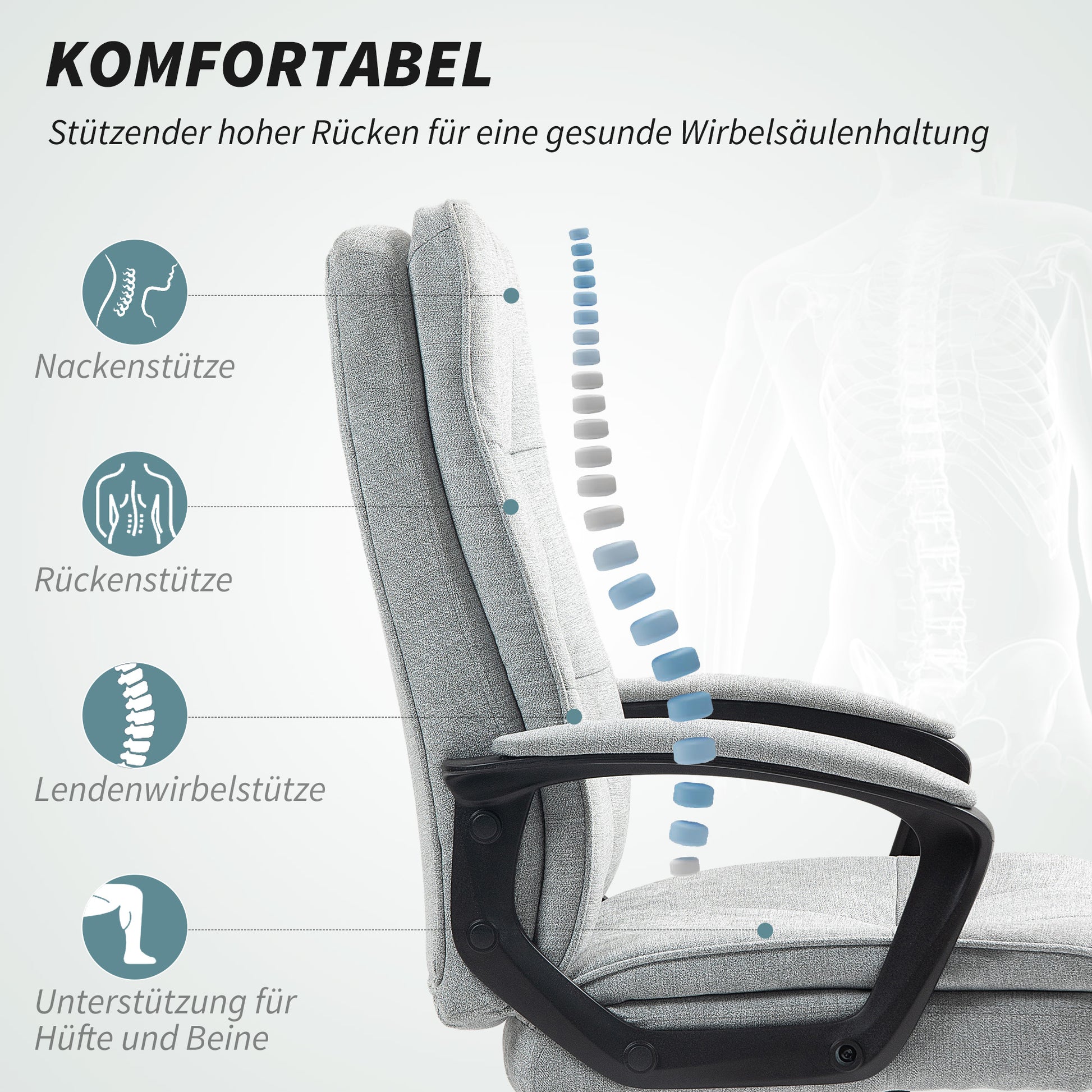 Office Chair Ergonomic Desk Chair with Armrest, Height Adjustable Swivel Chair with Rocking Function, Linen Look, Tufted Computer Chair, Gray