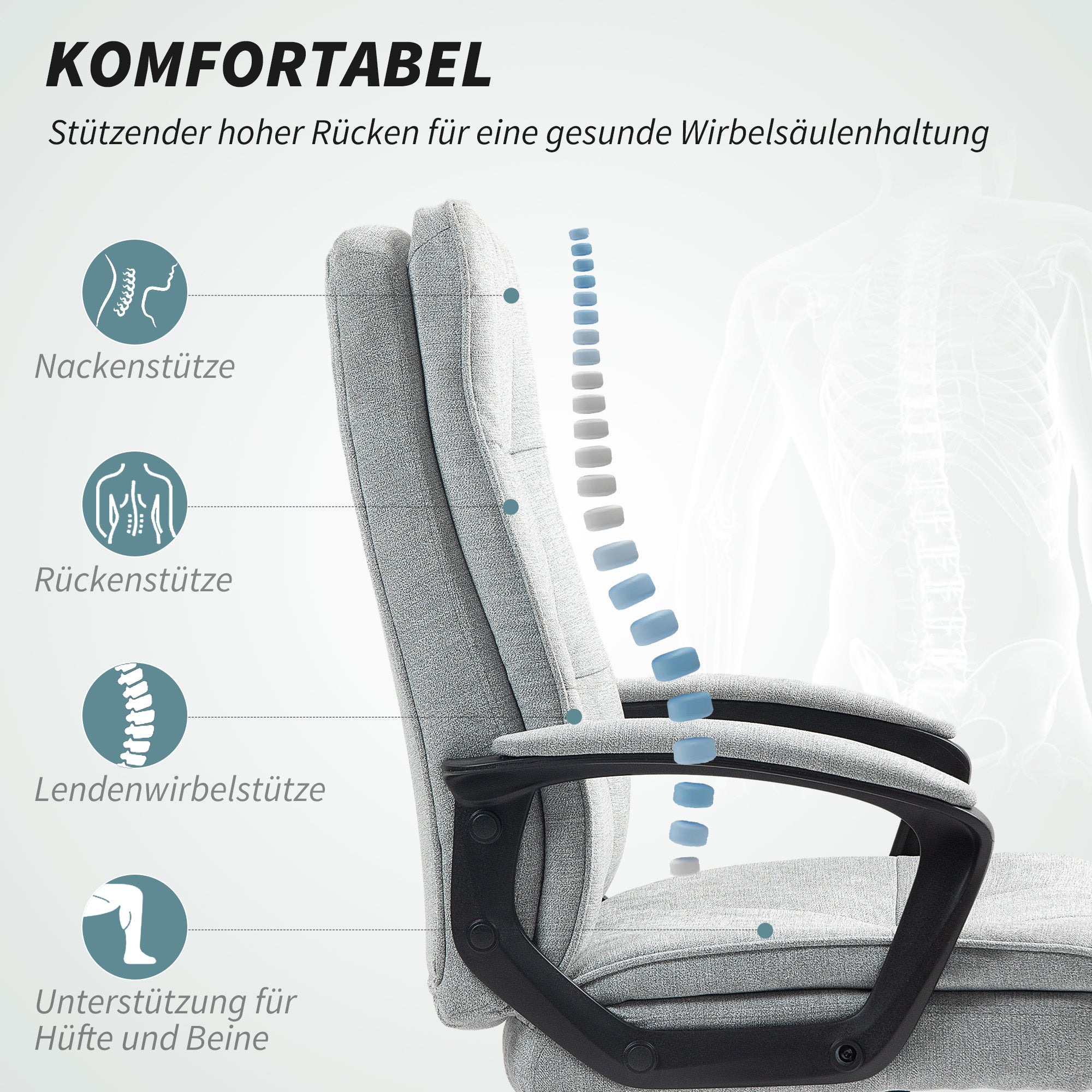 Office Chair Ergonomic Desk Chair with Armrest, Height Adjustable Swivel Chair with Rocking Function, Linen Look, Tufted Computer Chair, Gray