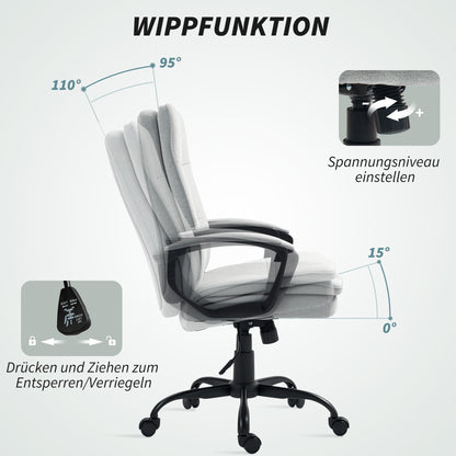 Office Chair Ergonomic Desk Chair with Armrest, Height Adjustable Swivel Chair with Rocking Function, Linen Look, Tufted Computer Chair, Gray