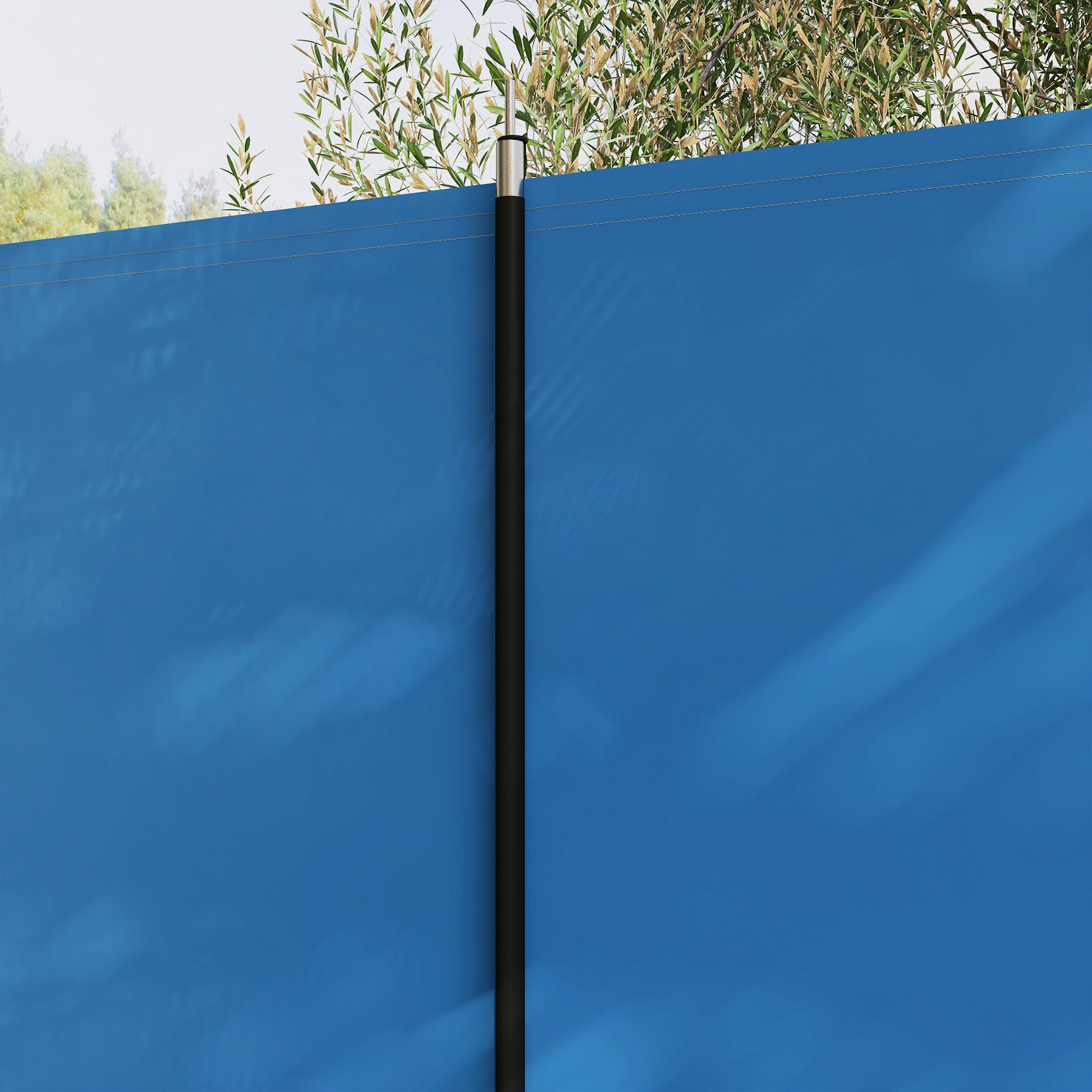 Camping Windbreak Privacy Screen with 4 Steel Poles & Carry Bag — 5.4 x 1.5 m (17.7 x 4.9 ft) — Blue