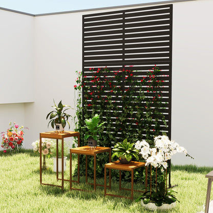 Room Divider 3-part 122 x 198 cm Freestanding Louver Privacy Screen in Steel, Outdoor Room Separator Privacy Wall Partition for Garden, Balcony, Terrace, Black
