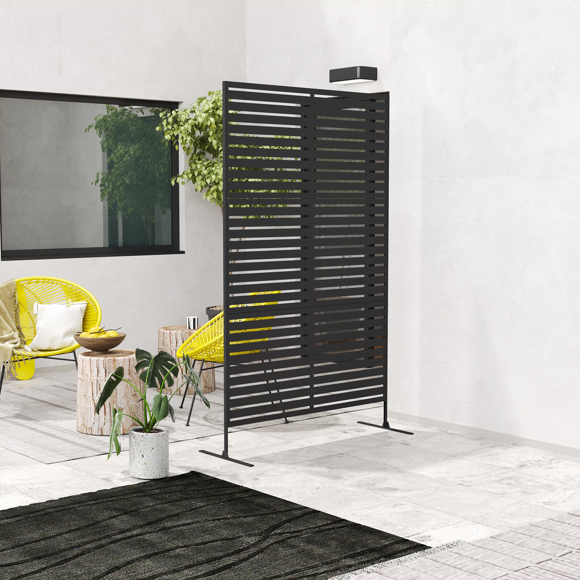 Room Divider 3-part 122 x 198 cm Freestanding Louver Privacy Screen in Steel, Outdoor Room Separator Privacy Wall Partition for Garden, Balcony, Terrace, Black