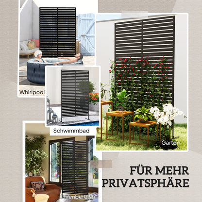 Room Divider 3-part 122 x 198 cm Freestanding Louver Privacy Screen in Steel, Outdoor Room Separator Privacy Wall Partition for Garden, Balcony, Terrace, Black