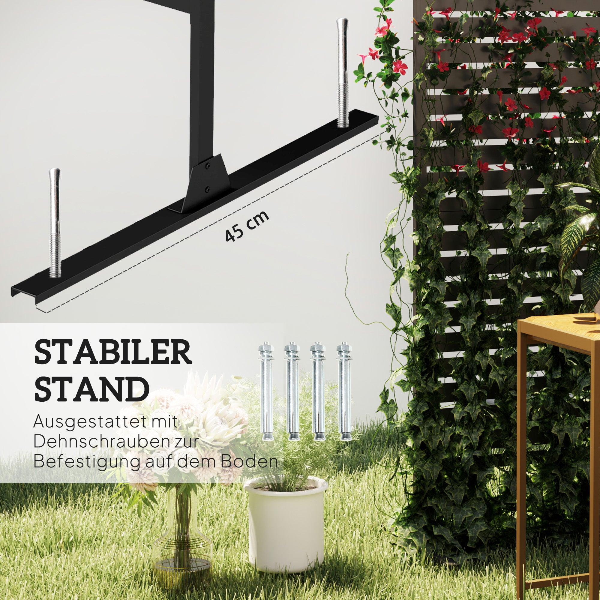 Room Divider 3-part 122 x 198 cm Freestanding Louver Privacy Screen in Steel, Outdoor Room Separator Privacy Wall Partition for Garden, Balcony, Terrace, Black