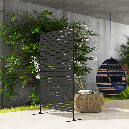 Room Divider 3-part 122 x 198 cm Freestanding Louver Privacy Screen in Steel, Outdoor Room Separator Privacy Wall Partition for Garden, Balcony, Terrace, Black