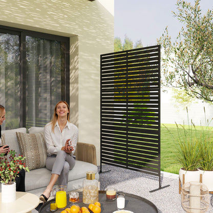 Room Divider 3-part 122 x 198 cm Freestanding Louver Privacy Screen in Steel, Outdoor Room Separator Privacy Wall Partition for Garden, Balcony, Terrace, Black