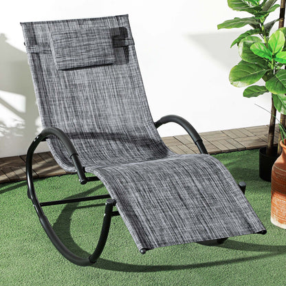 Rocking Chair, Ergonomic Garden Sun Lounger, with Headrest, Rocking Chair, Textilene, for Indoor Outdoor Use, Heather Gray