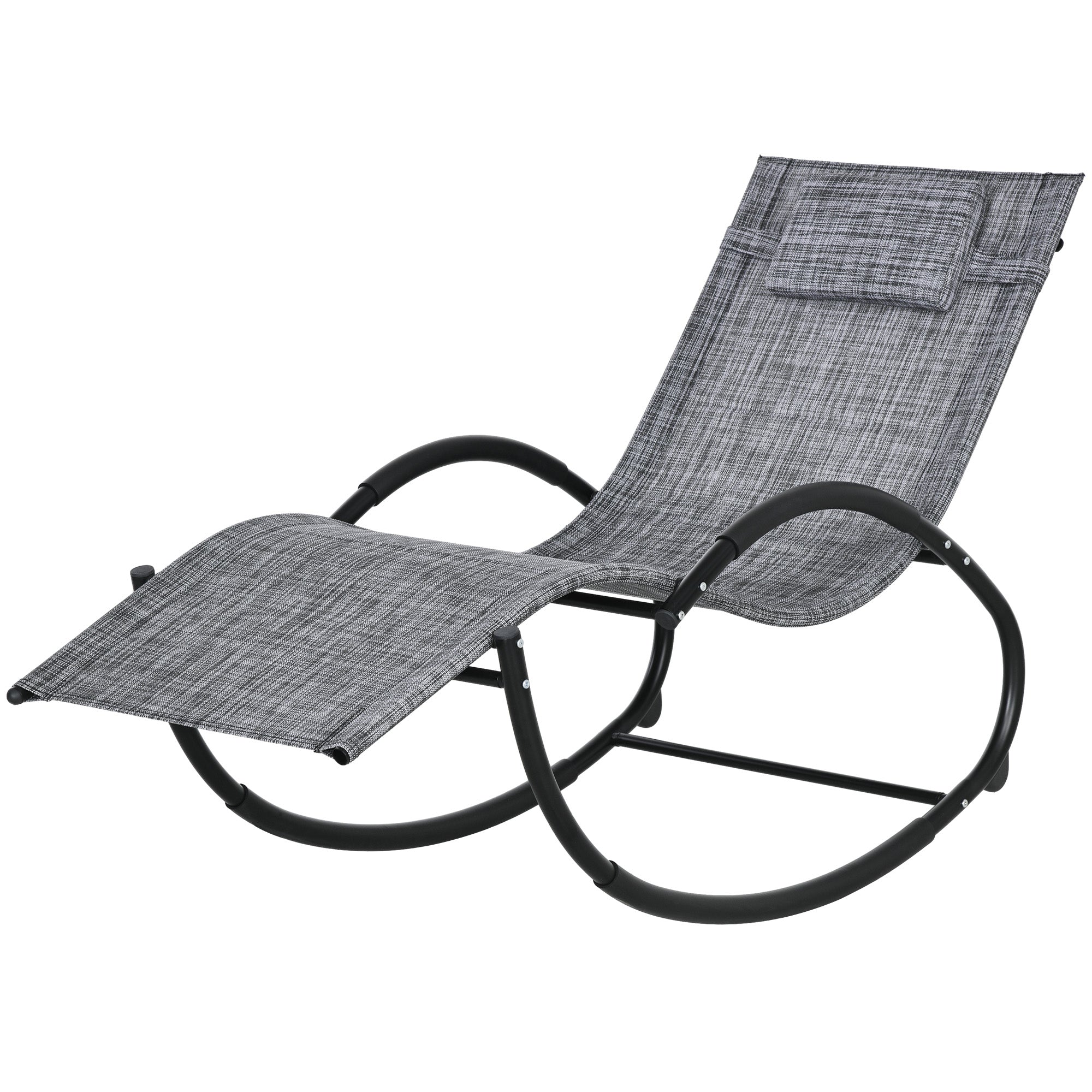 Rocking Chair, Ergonomic Garden Sun Lounger, with Headrest, Rocking Chair, Textilene, for Indoor Outdoor Use, Heather Gray
