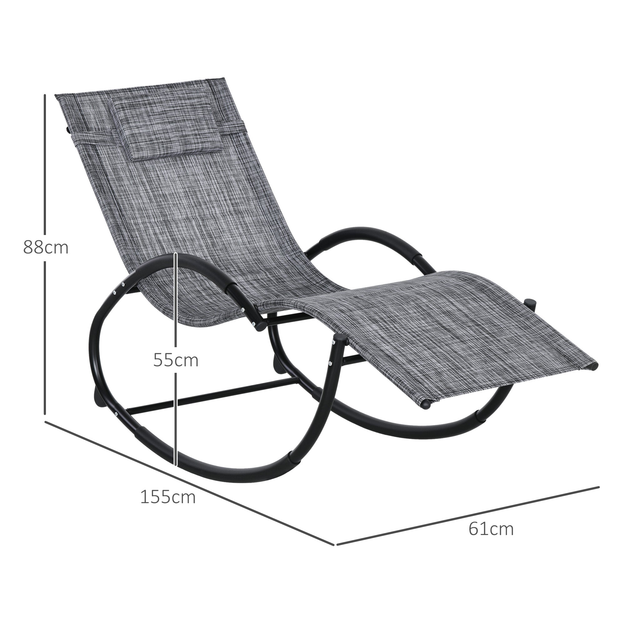 Rocking Chair, Ergonomic Garden Sun Lounger, with Headrest, Rocking Chair, Textilene, for Indoor Outdoor Use, Heather Gray