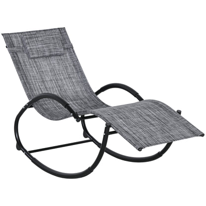 Rocking Chair, Ergonomic Garden Sun Lounger, with Headrest, Rocking Chair, Textilene, for Indoor Outdoor Use, Heather Gray