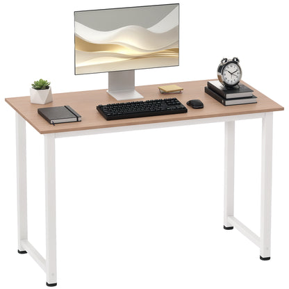 Modern Desk Study Table with Steel Frame and Adjustable Feet Computer Desk for Home Office 120x60x76 cm White and Natural
