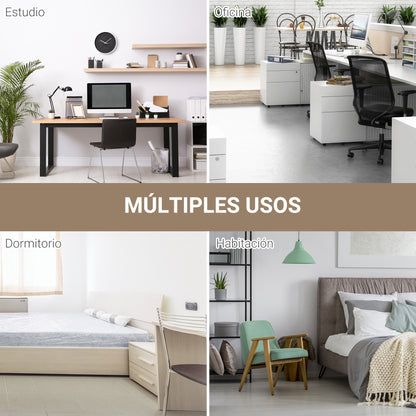 Modern Desk Study Table with Steel Frame and Adjustable Feet Computer Desk for Home Office 120x60x76 cm White and Natural