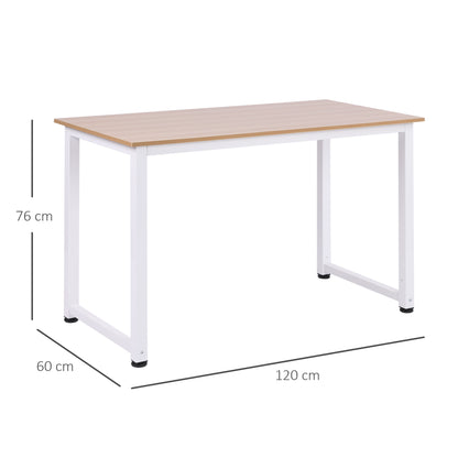 Modern Desk Study Table with Steel Frame and Adjustable Feet Computer Desk for Home Office 120x60x76 cm White and Natural