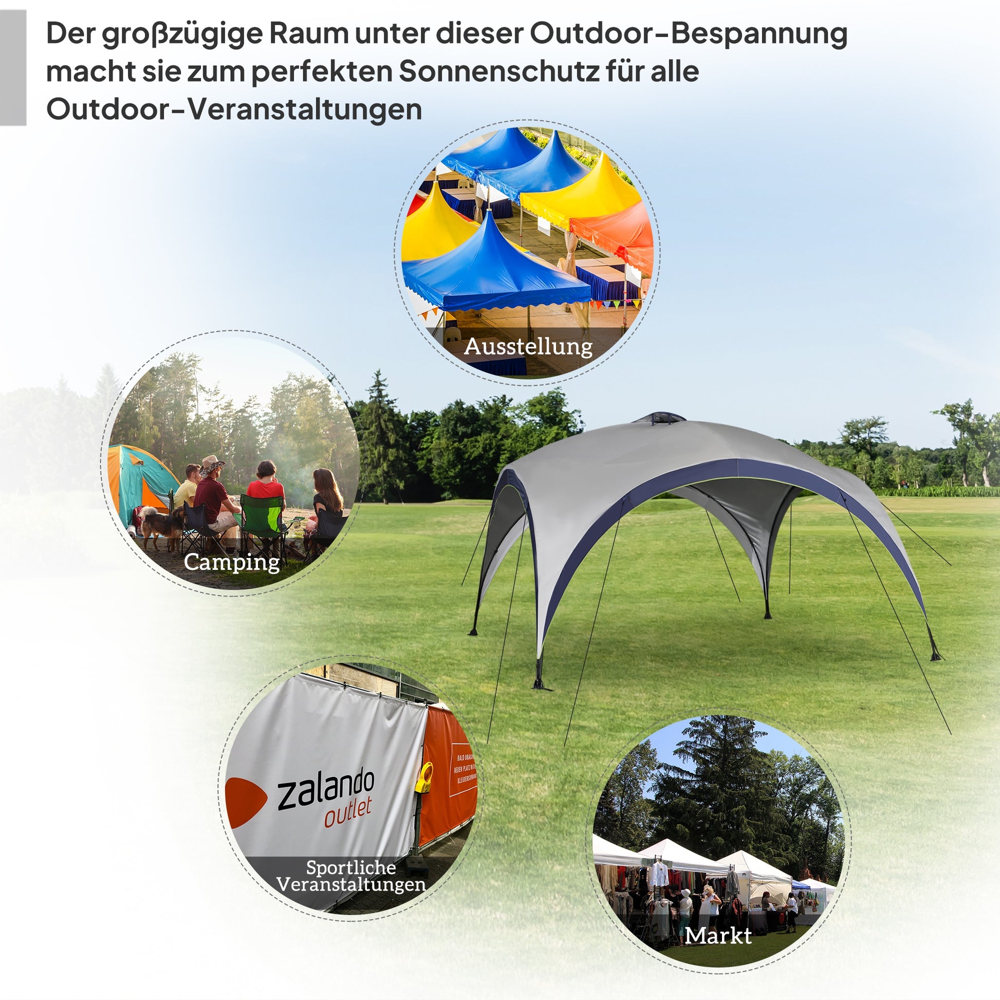 Garden Gazebo Garden Tent Marquee Party Tent Sun Protection Weatherproof Metal Pole + Polyester Cream White + Blue 4 x 4 x 2.5 m