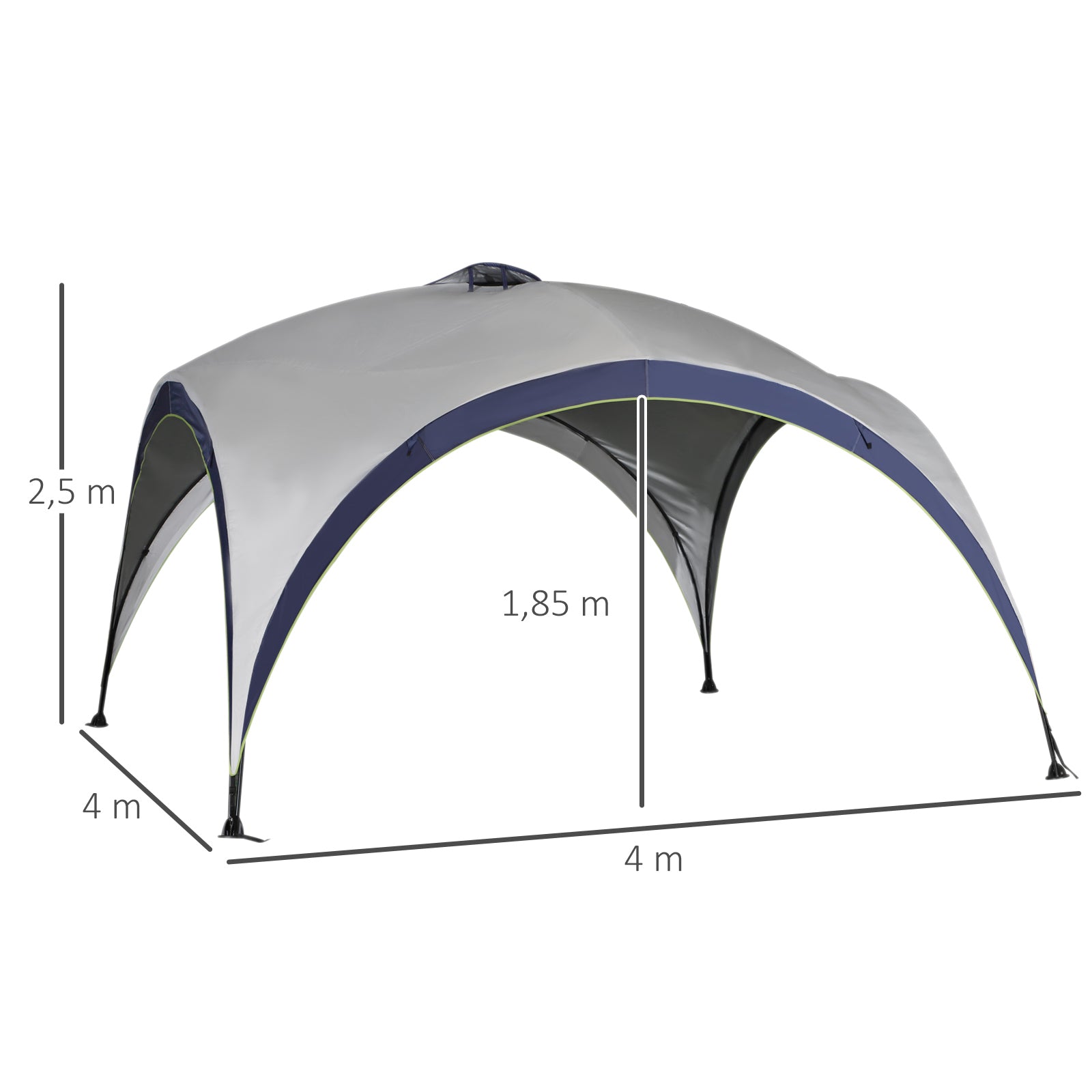 Garden Gazebo Garden Tent Marquee Party Tent Sun Protection Weatherproof Metal Pole + Polyester Cream White + Blue 4 x 4 x 2.5 m