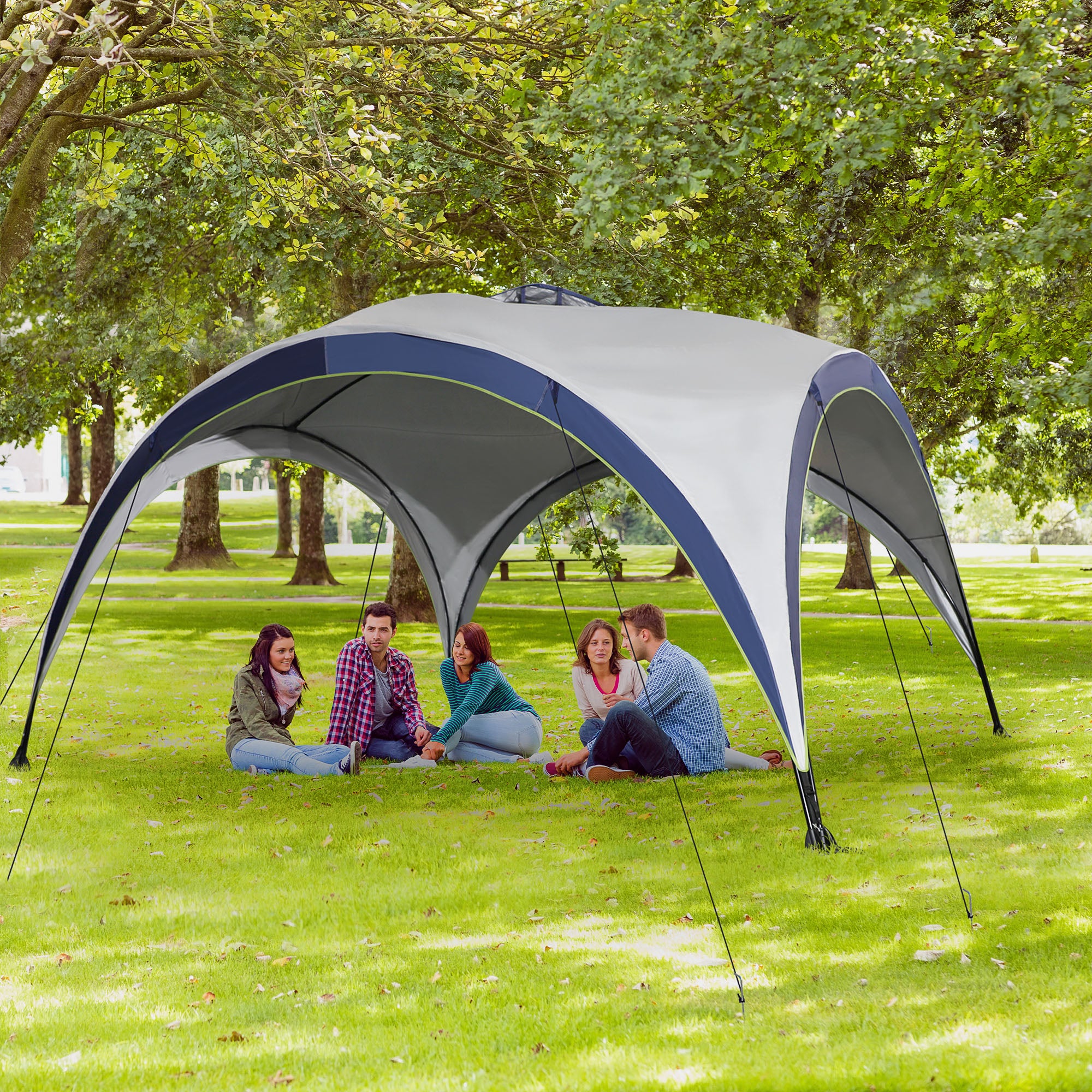 Garden Gazebo Garden Tent Marquee Party Tent Sun Protection Weatherproof Metal Pole + Polyester Cream White + Blue 4 x 4 x 2.5 m