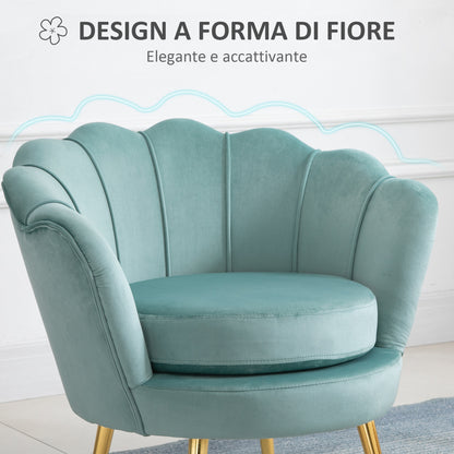 Vintage Design Armchair in Blue Velvet, High Back Bedroom Armchair 76x67x74cm, Green