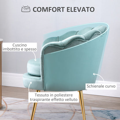 Vintage Design Armchair in Blue Velvet, High Back Bedroom Armchair 76x67x74cm, Green