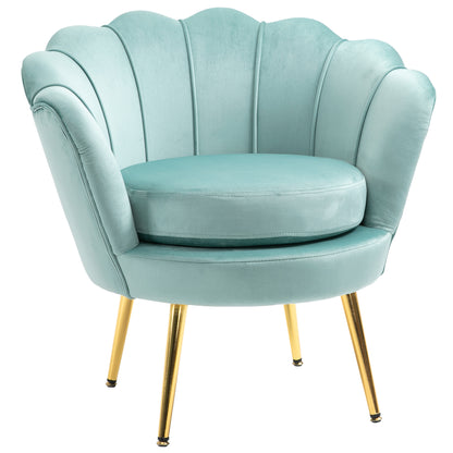 Vintage Design Armchair in Blue Velvet, High Back Bedroom Armchair 76x67x74cm, Green