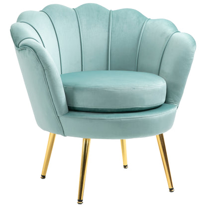 Vintage Design Armchair in Blue Velvet, High Back Bedroom Armchair 76x67x74cm, Green