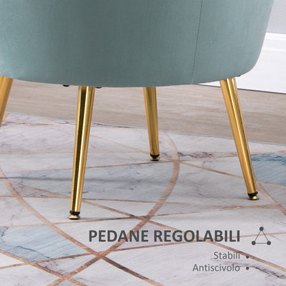 Vintage Design Armchair in Blue Velvet, High Back Bedroom Armchair 76x67x74cm, Green