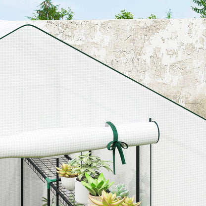 Garden Greenhouse with 3-Tier Shelves, Outdoor Greenhouse with 135gsm UV-Resistant Reinforced Cover, Steel Frame, Roll-Up Zipper Doors, and Mesh Windows, White