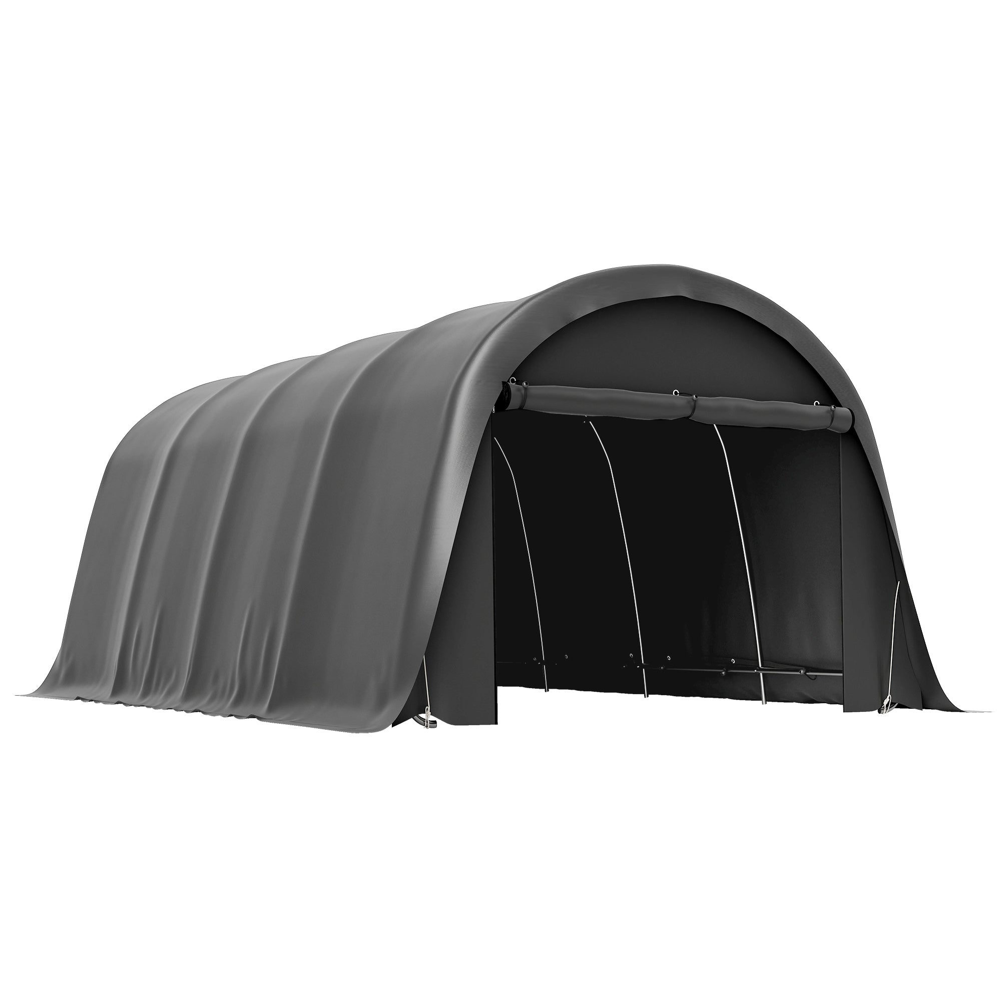 3 x 6 m Carport Garage Tent – Waterproof Storage Shelter with Removable Sidewalls, Large Roll-Up Zipper Door, Curved Roof, UPF50+, Winterproof, UV-Resistant — Dark Gray