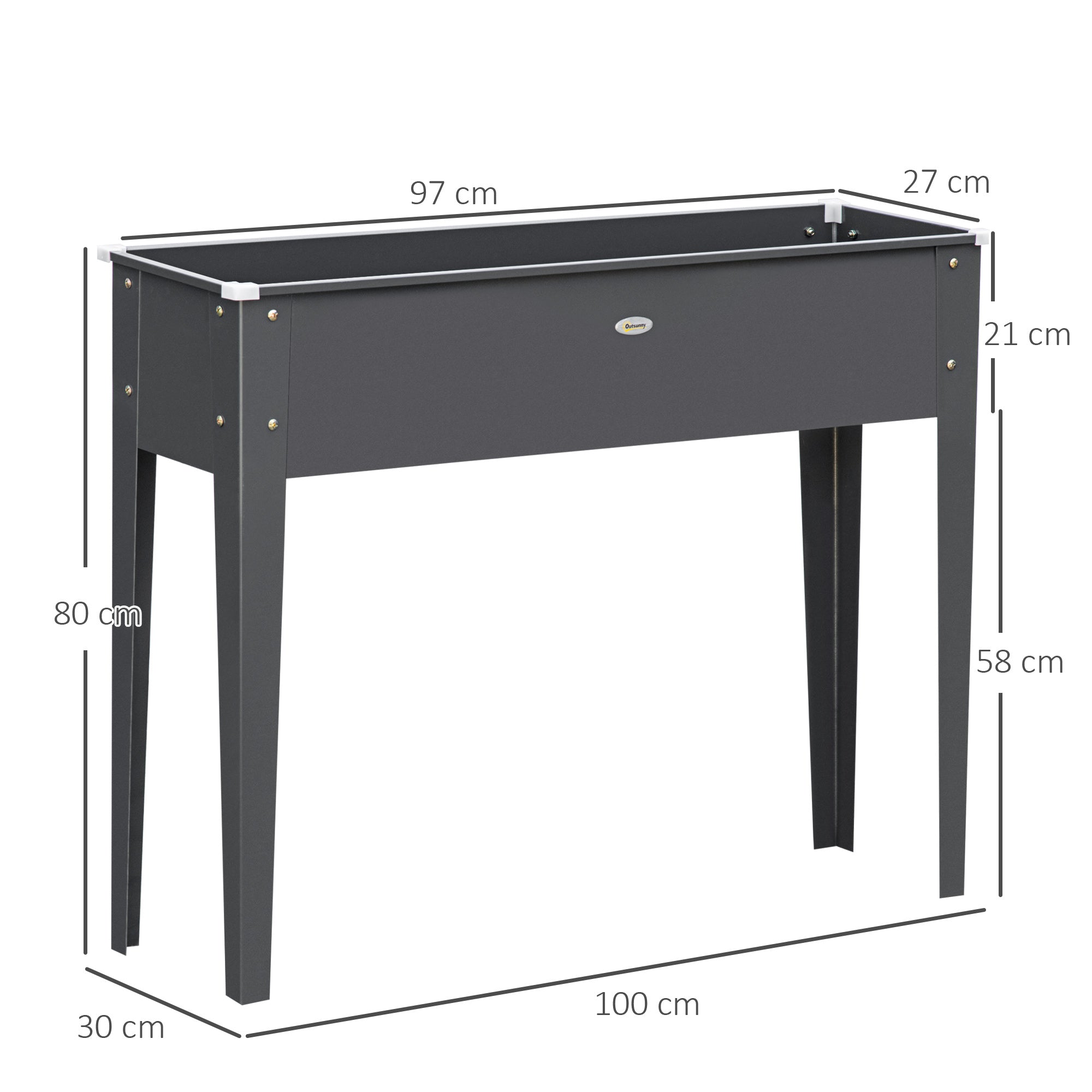 Raised Bed Planting Trough on Legs Square 100 x 30 x 80 cm with Drainage Hole - Hot-Dip Galvanized Steel Gray