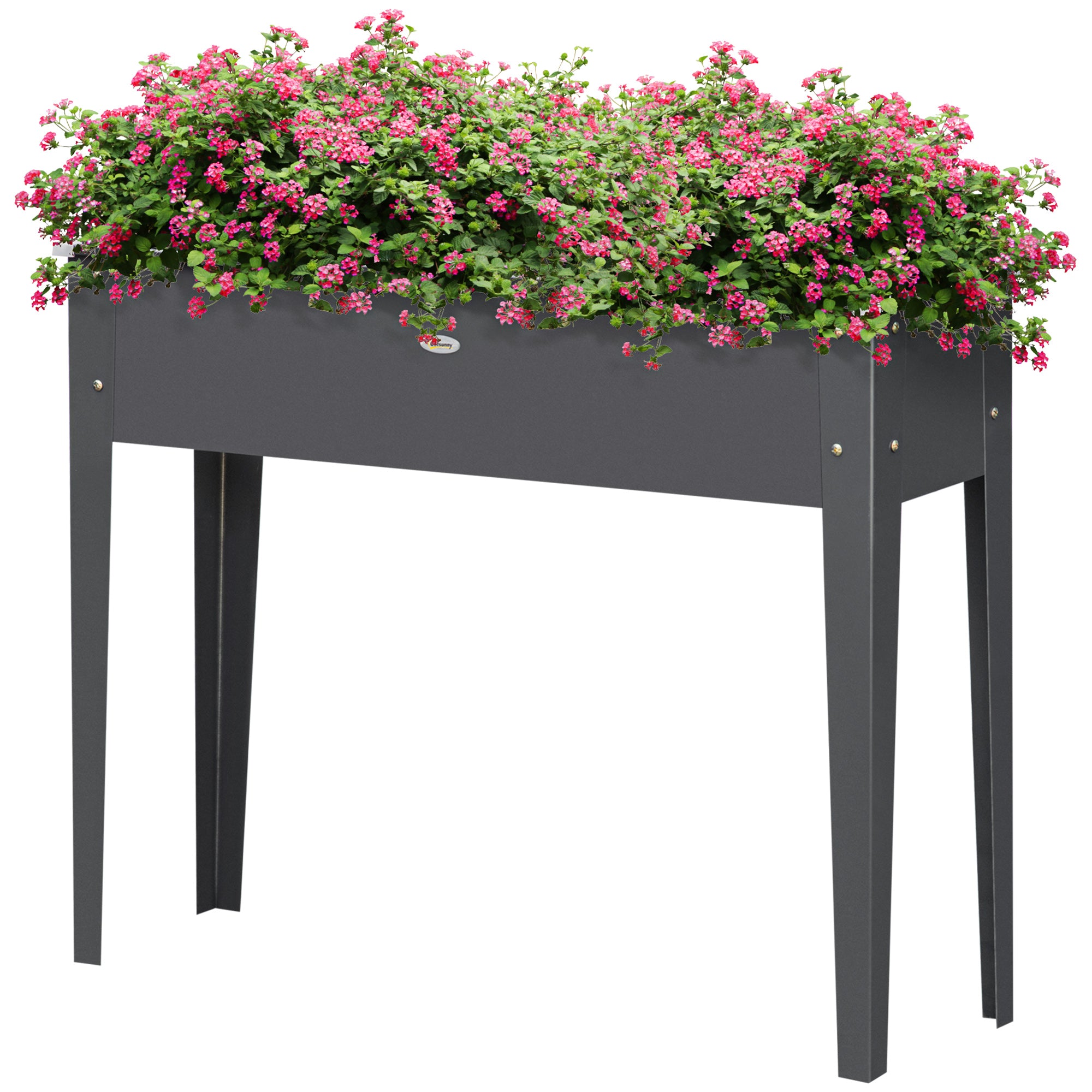 Raised Bed Planting Trough on Legs Square 100 x 30 x 80 cm with Drainage Hole - Hot-Dip Galvanized Steel Gray