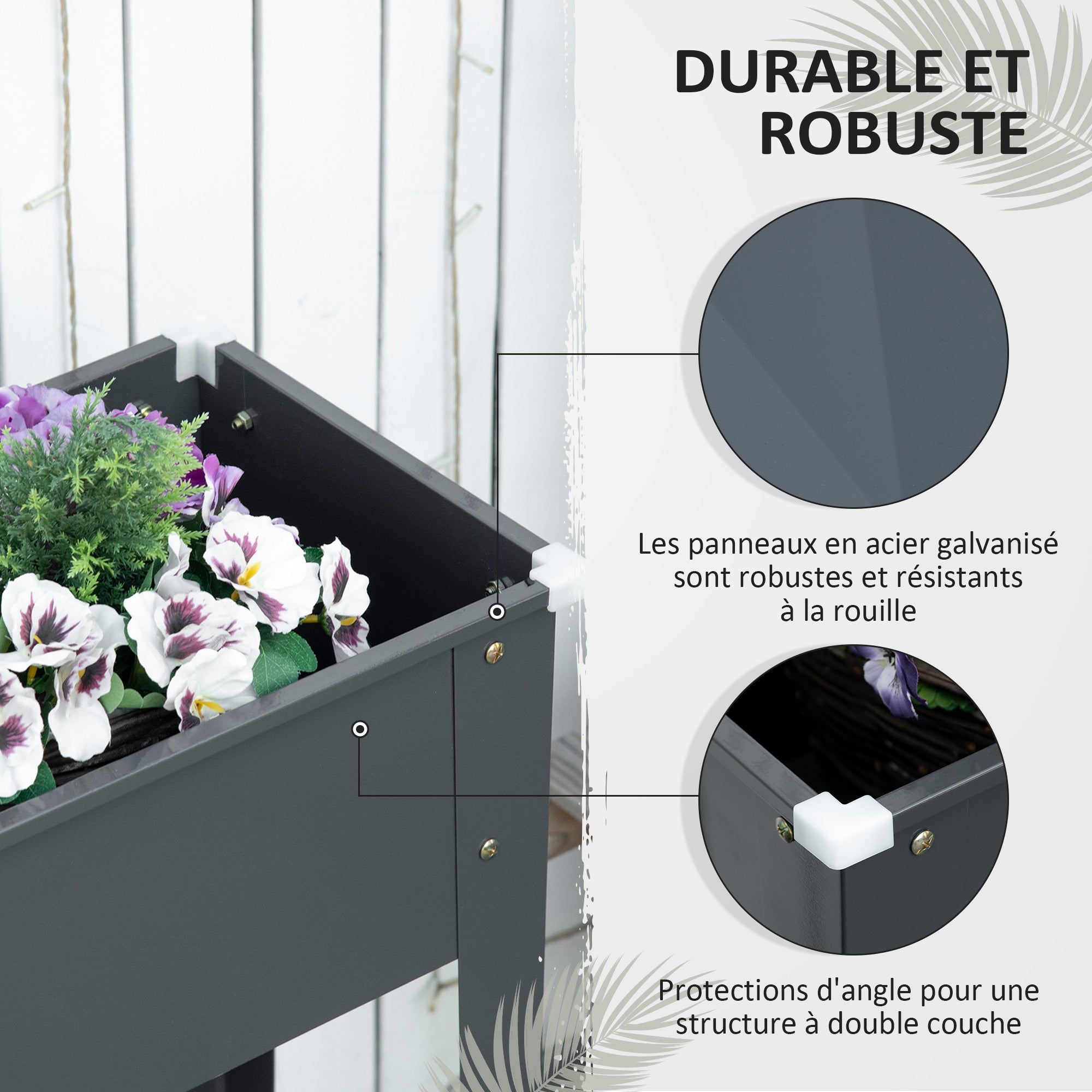 Raised Bed Planting Trough on Legs Square 100 x 30 x 80 cm with Drainage Hole - Hot-Dip Galvanized Steel Gray
