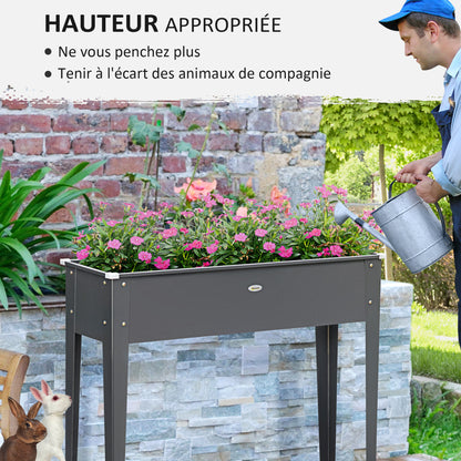 Raised Bed Planting Trough on Legs Square 100 x 30 x 80 cm with Drainage Hole - Hot-Dip Galvanized Steel Gray