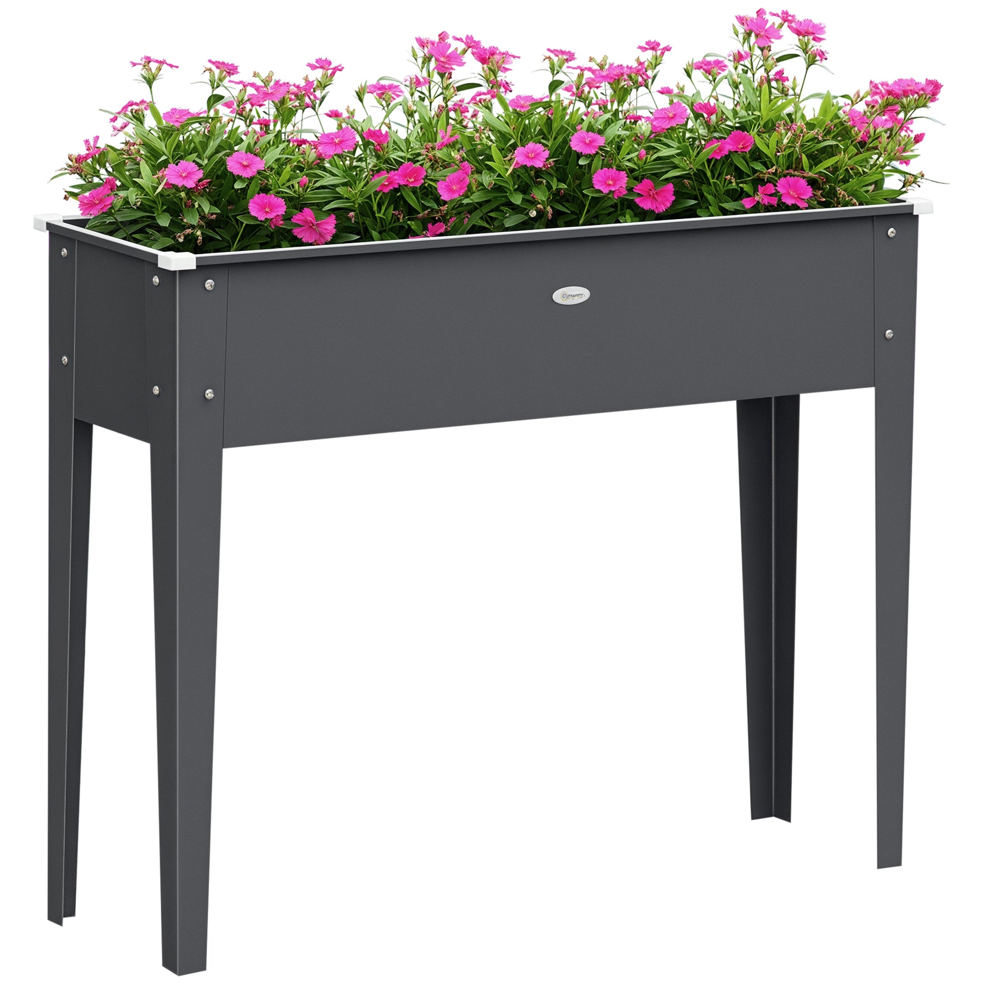 Raised Bed Planting Trough on Legs Square 100 x 30 x 80 cm with Drainage Hole - Hot-Dip Galvanized Steel Gray