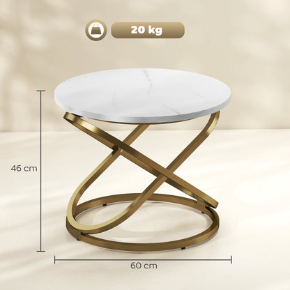 Round Coffee Table — Industrial Style Gold Metal Base with Marble-Effect Top, Ø 60 × 46 cm (Ø 23.6 × 18.1 in)