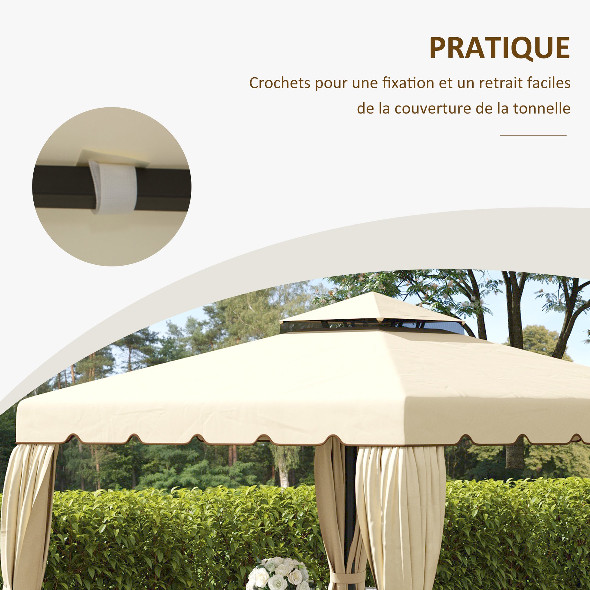 Replacement Canopy for Gazebo Marquee Tent 3 x 3 m Roof Replacement Garden Gazebo Fabric High Density Polyester 170 g/m² Beige