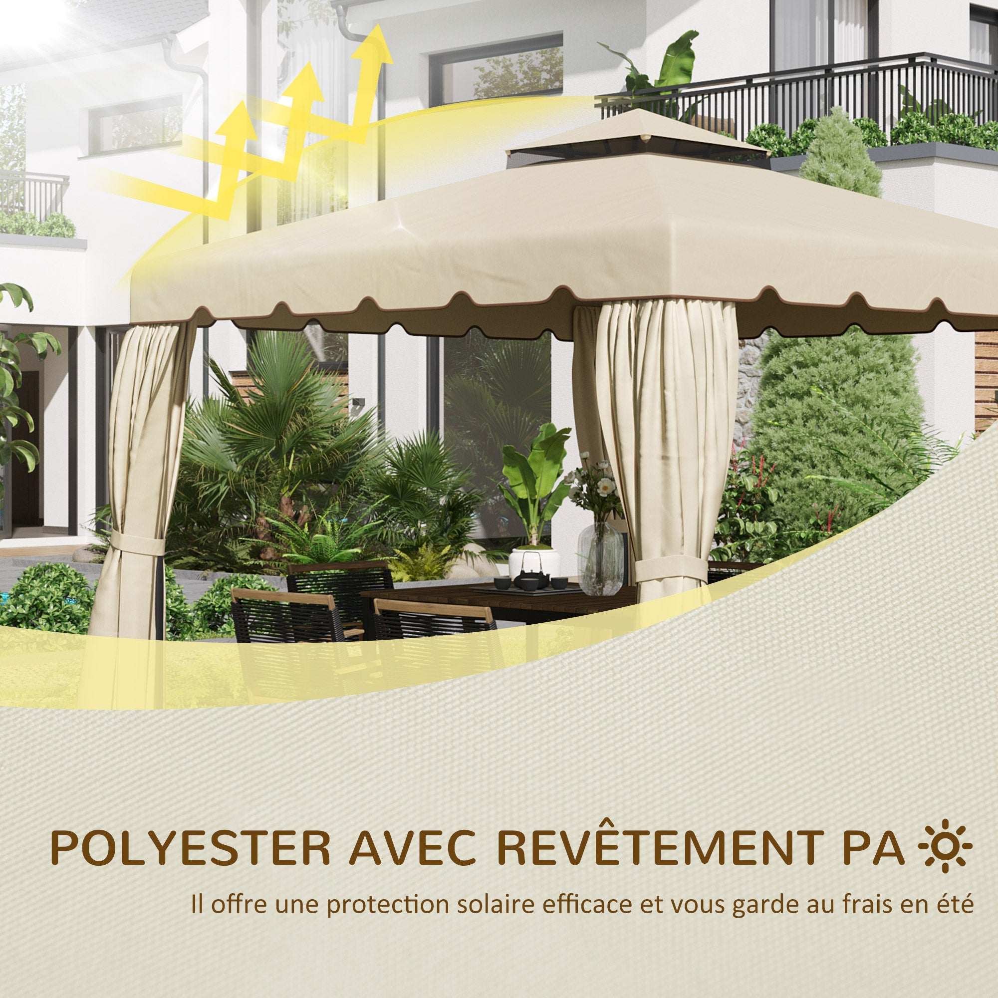 Replacement Canopy for Gazebo Marquee Tent 3 x 3 m Roof Replacement Garden Gazebo Fabric High Density Polyester 170 g/m² Beige