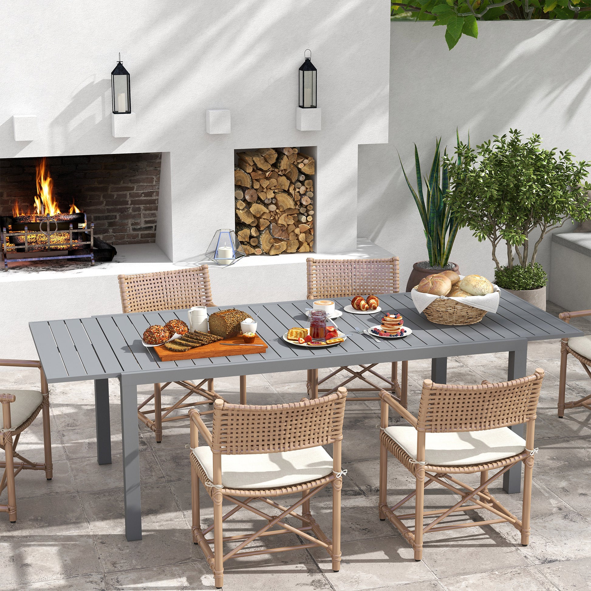 Aluminum Extendable Garden Table Outdoor Dining Table Terrace Rectangular Table for 6-8 People 50 kg Load for Balcony 180/240x94x73 cm Dark Gray