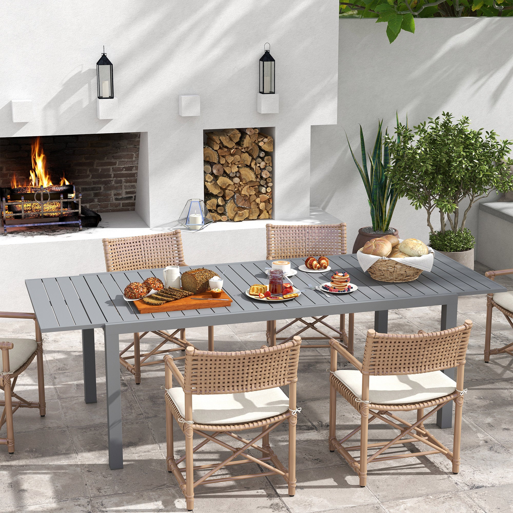 Aluminum Extendable Garden Table Outdoor Dining Table Terrace Rectangular Table for 6-8 People 50 kg Load for Balcony 180/240x94x73 cm Dark Gray