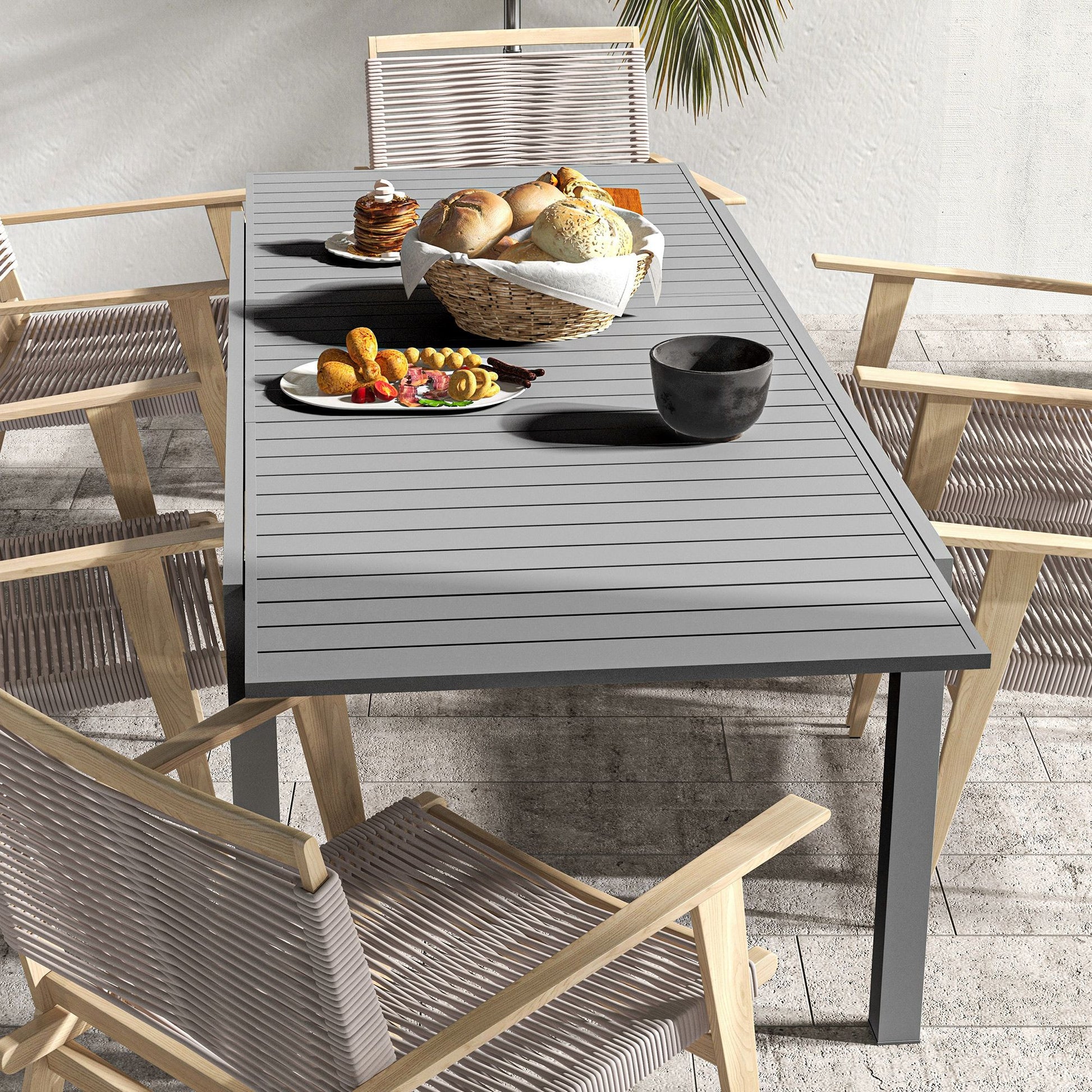 Aluminum Extendable Garden Table Outdoor Dining Table Terrace Rectangular Table for 6-8 People 50 kg Load for Balcony 180/240x94x73 cm Dark Gray