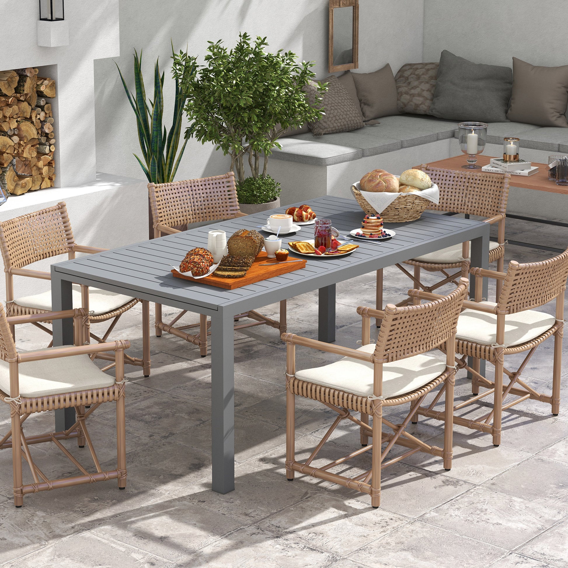 Aluminum Extendable Garden Table Outdoor Dining Table Terrace Rectangular Table for 6-8 People 50 kg Load for Balcony 180/240x94x73 cm Dark Gray