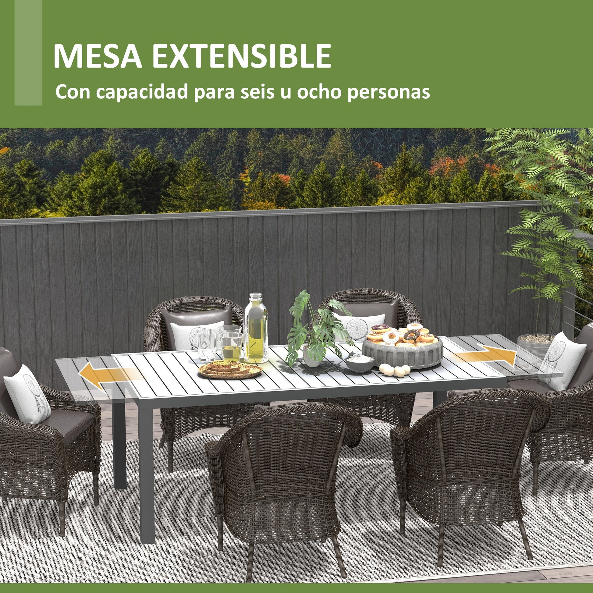 Aluminum Extendable Garden Table Outdoor Dining Table Terrace Rectangular Table for 6-8 People 50 kg Load for Balcony 180/240x94x73 cm Dark Gray