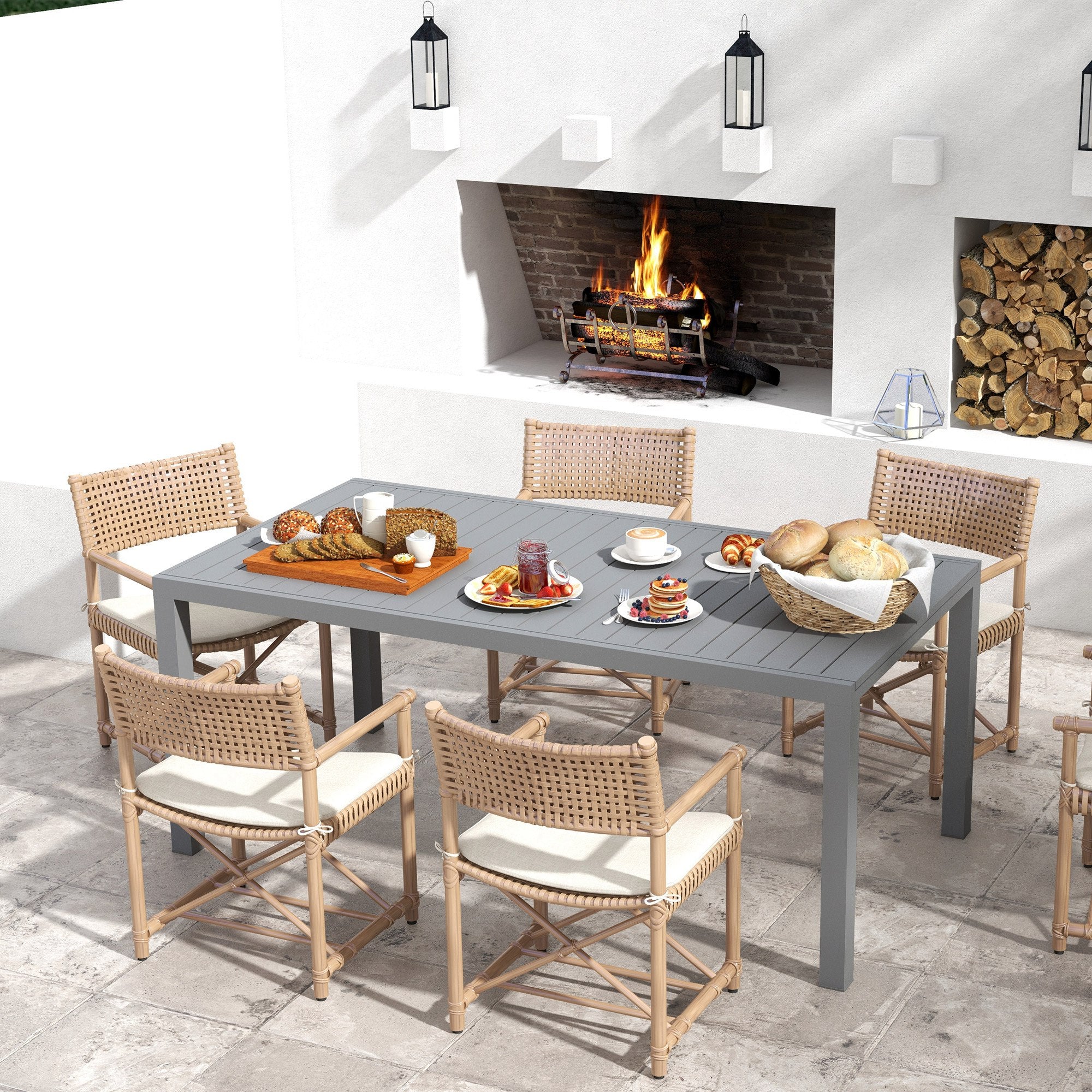 Aluminum Extendable Garden Table Outdoor Dining Table Terrace Rectangular Table for 6-8 People 50 kg Load for Balcony 180/240x94x73 cm Dark Gray