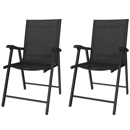 2-Pack Folding Garden Chairs, Foldable with High Back & Armrests for Garden, Balcony, Terrace — Steel Frame, Black Texteline, 22.8" x 24.4" x 38.2" (58 x 62 x 97 cm)