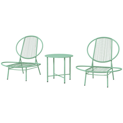 3-Piece Steel Bistro Set Weatherproof Garden Furniture Set with Bistro Table Ergonomic Shell-Shaped Garden Chairs Outdoor Balcony Furniture Set Seating Group Balcony Set Garden Furniture Green