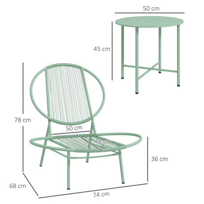 3-Piece Steel Bistro Set Weatherproof Garden Furniture Set with Bistro Table Ergonomic Shell-Shaped Garden Chairs Outdoor Balcony Furniture Set Seating Group Balcony Set Garden Furniture Green