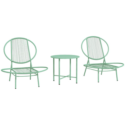 3-Piece Steel Bistro Set Weatherproof Garden Furniture Set with Bistro Table Ergonomic Shell-Shaped Garden Chairs Outdoor Balcony Furniture Set Seating Group Balcony Set Garden Furniture Green