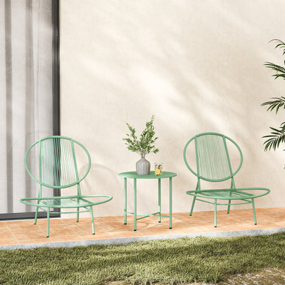 3-Piece Steel Bistro Set Weatherproof Garden Furniture Set with Bistro Table Ergonomic Shell-Shaped Garden Chairs Outdoor Balcony Furniture Set Seating Group Balcony Set Garden Furniture Green