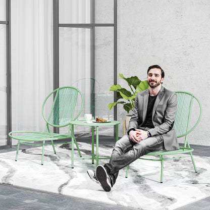 3-Piece Steel Bistro Set Weatherproof Garden Furniture Set with Bistro Table Ergonomic Shell-Shaped Garden Chairs Outdoor Balcony Furniture Set Seating Group Balcony Set Garden Furniture Green